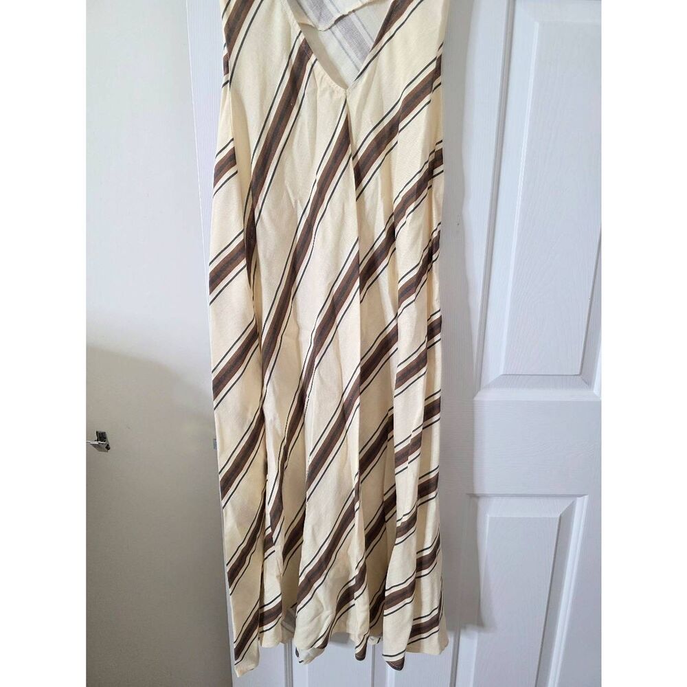 VRG GRL Opal Linen Maxi Dress Open Back Striped Cream Brown Size 8 - Picture 6 of 10